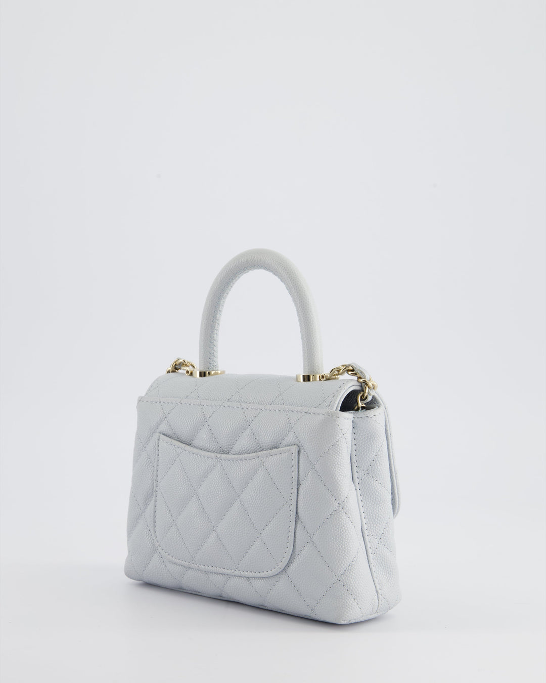 Top Quality Chanel Pale Blue Extra Mini Coco Top Handle Bag in Caviar Leather with Champagne Gold Hardware