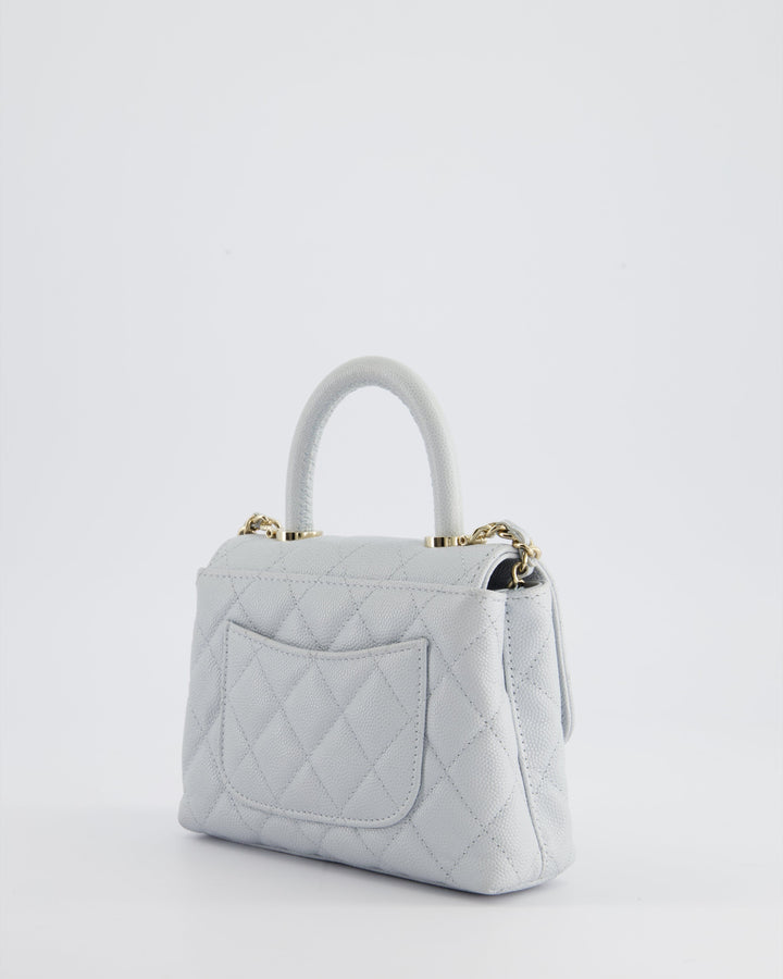 Top Quality Chanel Pale Blue Extra Mini Coco Top Handle Bag in Caviar Leather with Champagne Gold Hardware