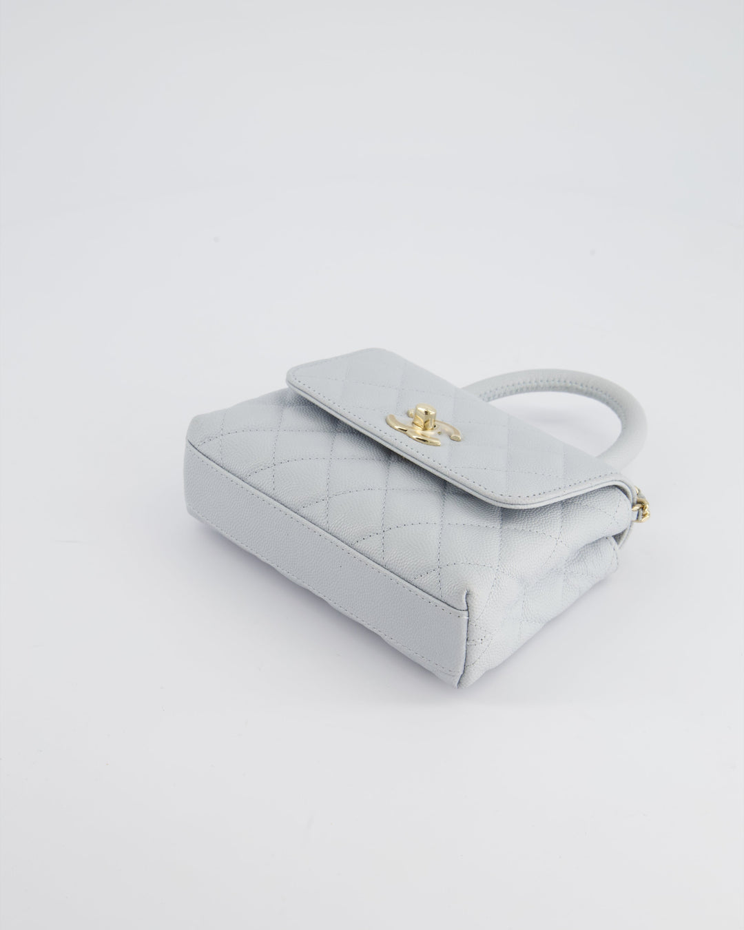 Top Quality Chanel Pale Blue Extra Mini Coco Top Handle Bag in Caviar Leather with Champagne Gold Hardware