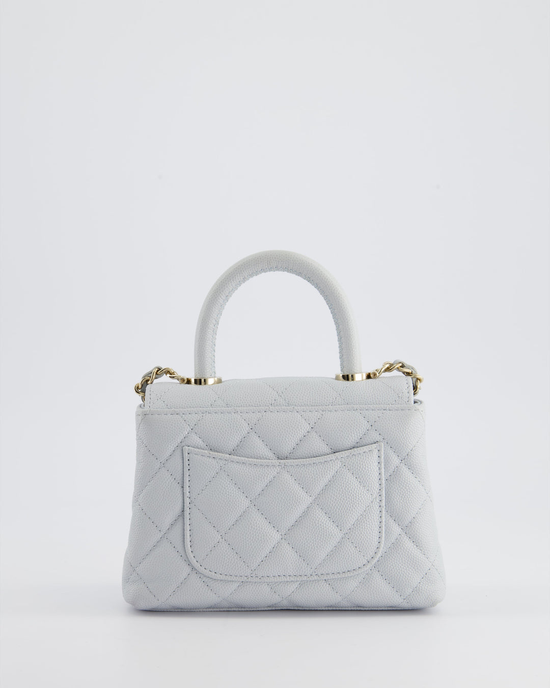 Top Quality Chanel Pale Blue Extra Mini Coco Top Handle Bag in Caviar Leather with Champagne Gold Hardware