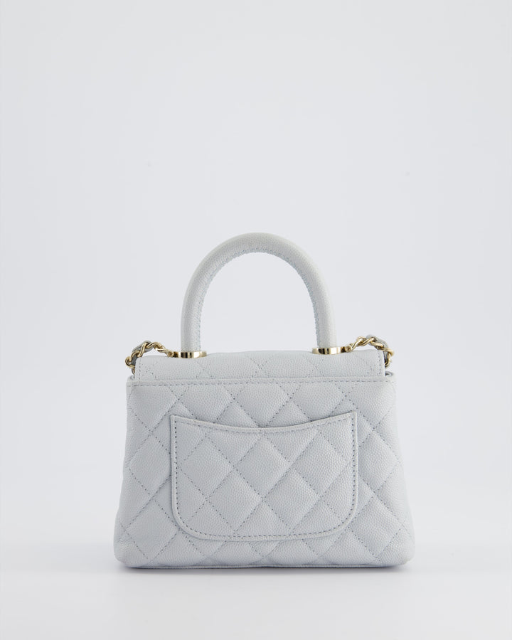 Top Quality Chanel Pale Blue Extra Mini Coco Top Handle Bag in Caviar Leather with Champagne Gold Hardware