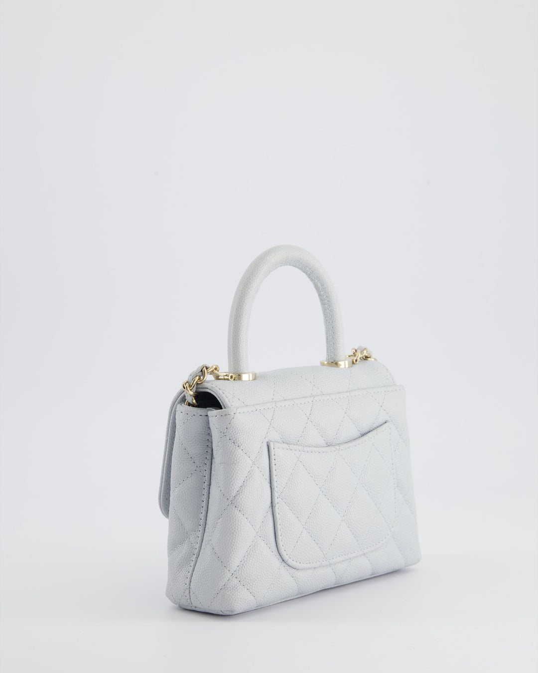 Top Quality Chanel Pale Blue Extra Mini Coco Top Handle Bag in Caviar Leather with Champagne Gold Hardware