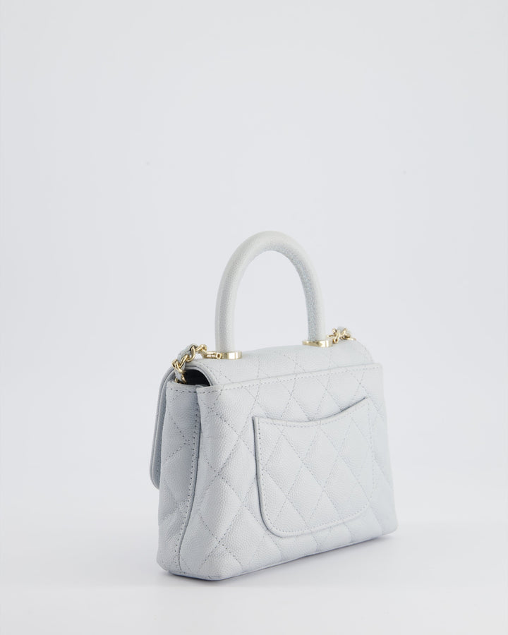 Top Quality Chanel Pale Blue Extra Mini Coco Top Handle Bag in Caviar Leather with Champagne Gold Hardware