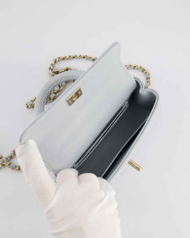 Top Quality Chanel Pale Blue Extra Mini Coco Top Handle Bag in Caviar Leather with Champagne Gold Hardware