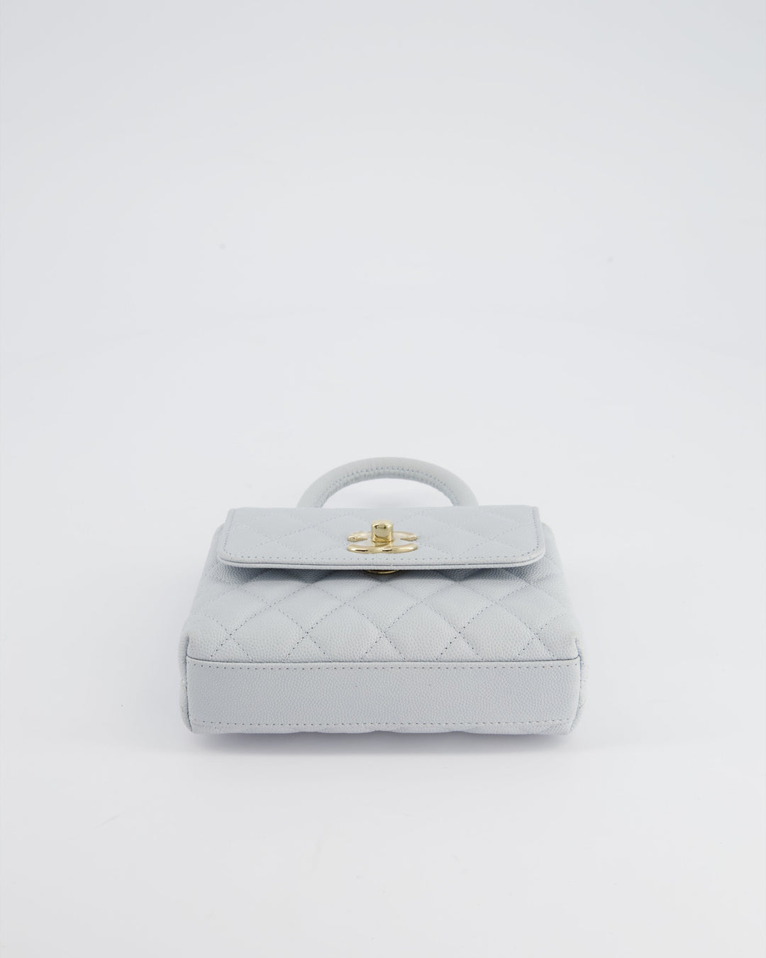 Top Quality Chanel Pale Blue Extra Mini Coco Top Handle Bag in Caviar Leather with Champagne Gold Hardware