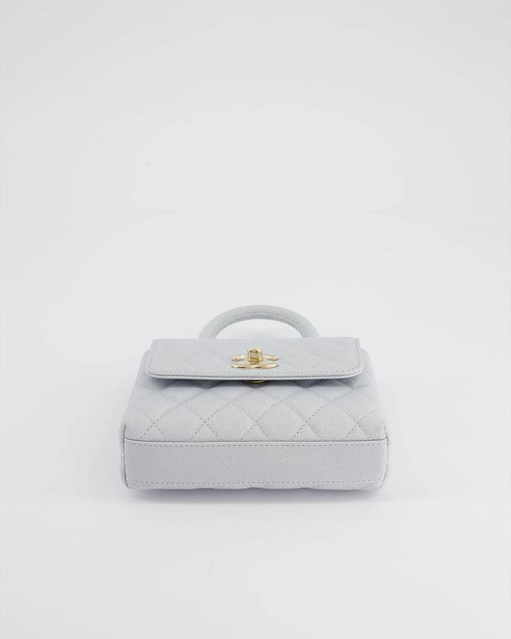 Top Quality Chanel Pale Blue Extra Mini Coco Top Handle Bag in Caviar Leather with Champagne Gold Hardware