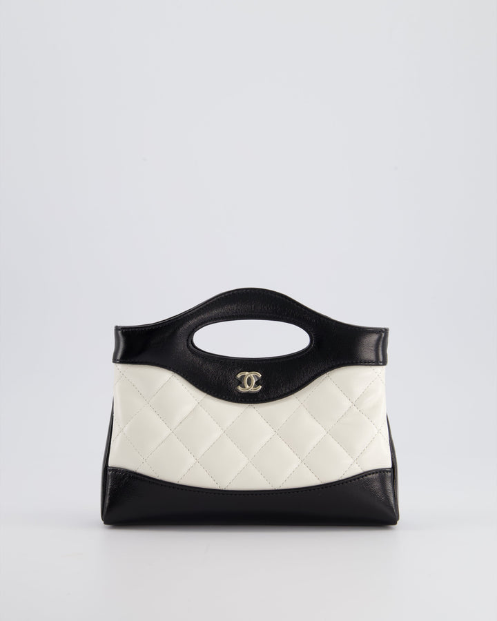 Top Quality Chanel Mini 31 Clutch Bag with Chain in Black and White Shiny Calfskin Leather with Champagne Gold Hardware