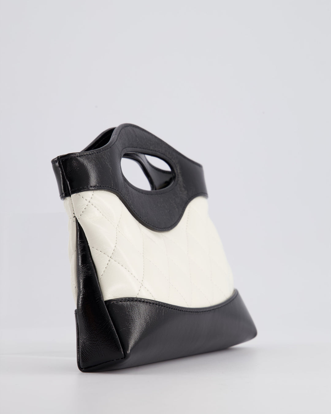 Top Quality Chanel Mini 31 Clutch Bag with Chain in Black and White Shiny Calfskin Leather with Champagne Gold Hardware
