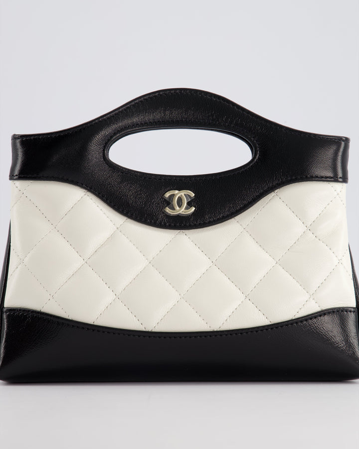 Top Quality Chanel Mini 31 Clutch Bag with Chain in Black and White Shiny Calfskin Leather with Champagne Gold Hardware