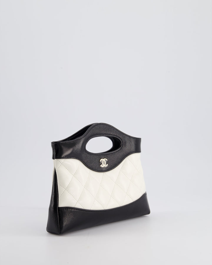Top Quality Chanel Mini 31 Clutch Bag with Chain in Black and White Shiny Calfskin Leather with Champagne Gold Hardware