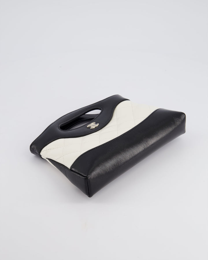 Top Quality Chanel Mini 31 Clutch Bag with Chain in Black and White Shiny Calfskin Leather with Champagne Gold Hardware