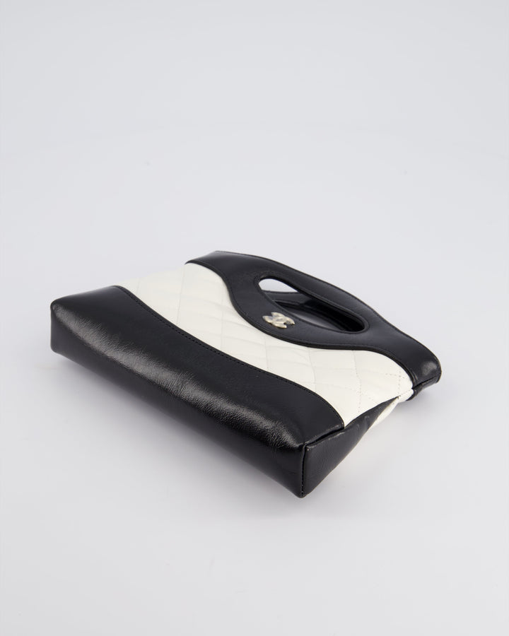 Top Quality Chanel Mini 31 Clutch Bag with Chain in Black and White Shiny Calfskin Leather with Champagne Gold Hardware