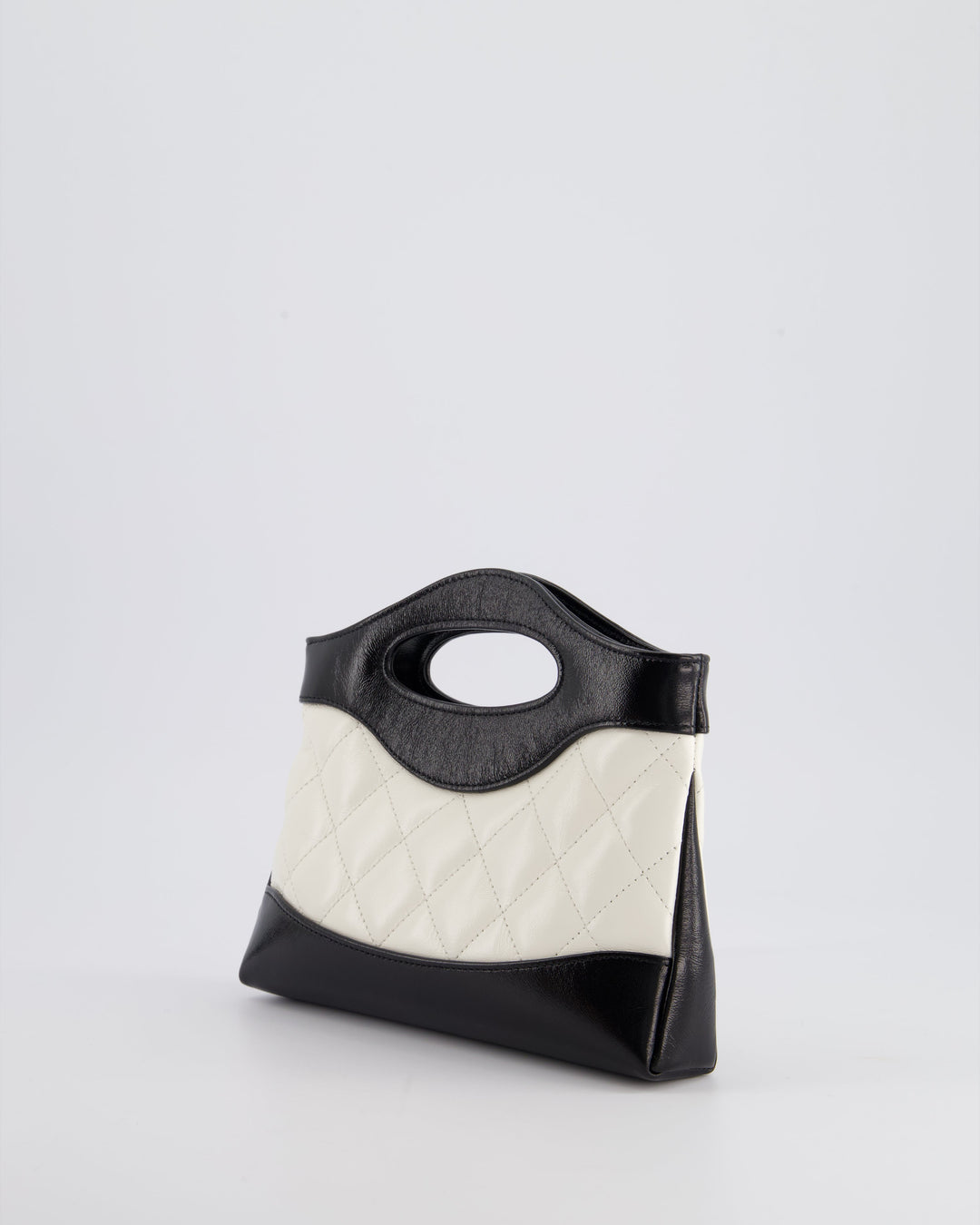 Top Quality Chanel Mini 31 Clutch Bag with Chain in Black and White Shiny Calfskin Leather with Champagne Gold Hardware