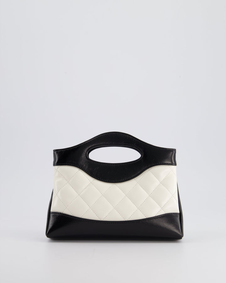 Top Quality Chanel Mini 31 Clutch Bag with Chain in Black and White Shiny Calfskin Leather with Champagne Gold Hardware