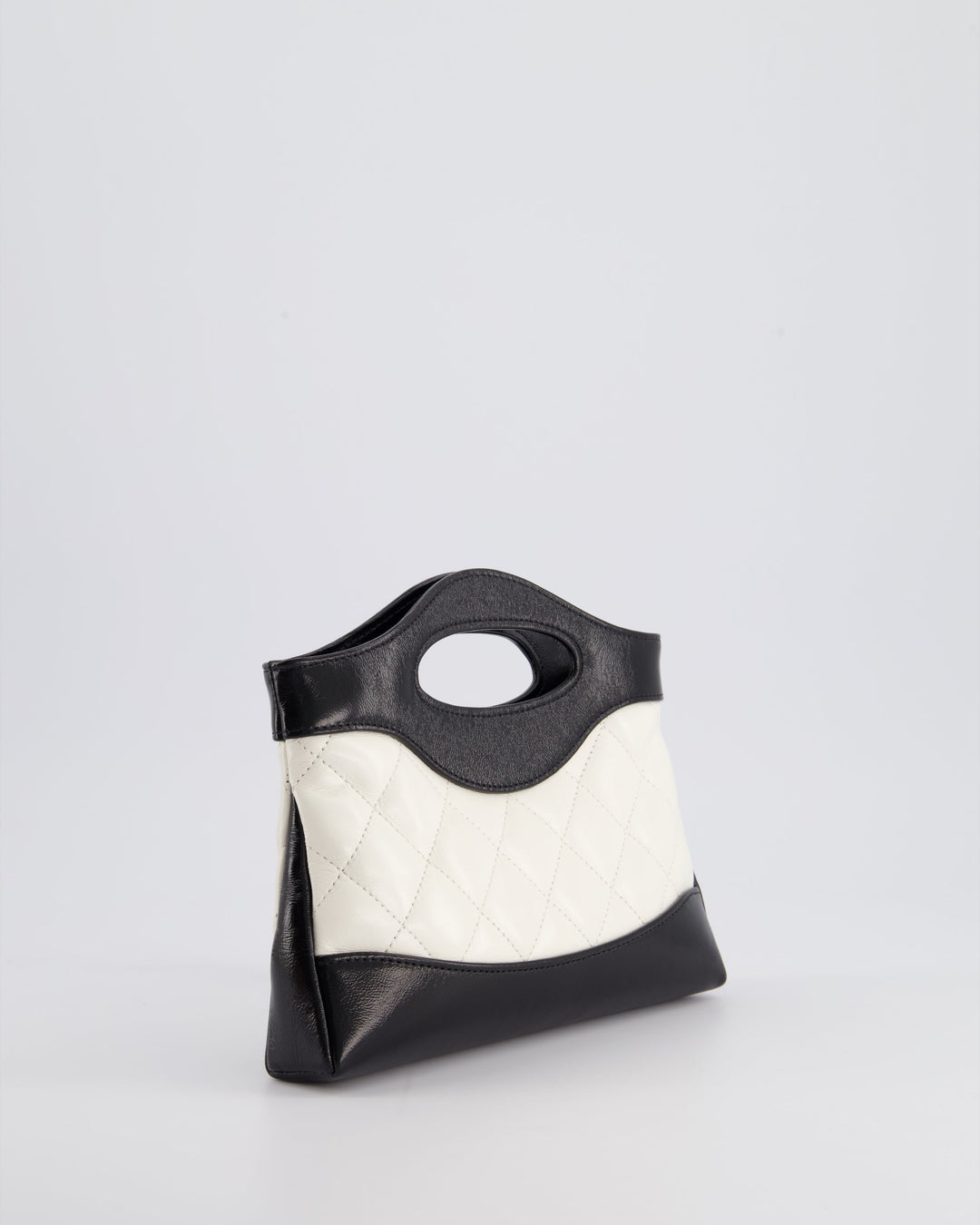 Top Quality Chanel Mini 31 Clutch Bag with Chain in Black and White Shiny Calfskin Leather with Champagne Gold Hardware