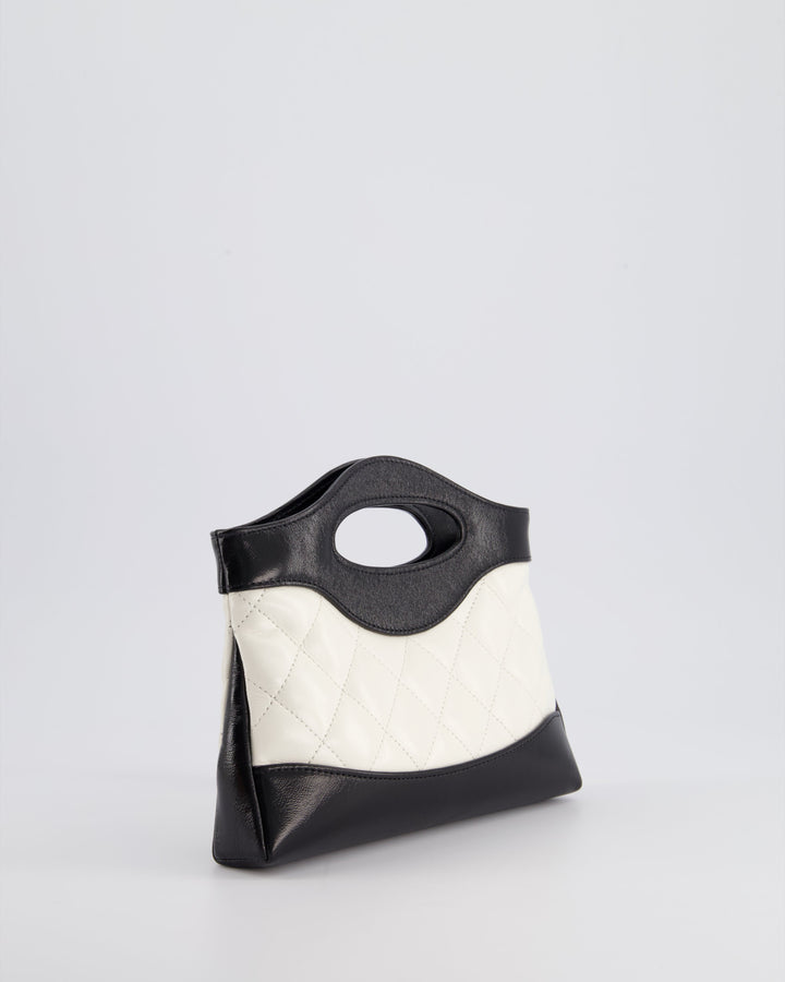 Top Quality Chanel Mini 31 Clutch Bag with Chain in Black and White Shiny Calfskin Leather with Champagne Gold Hardware