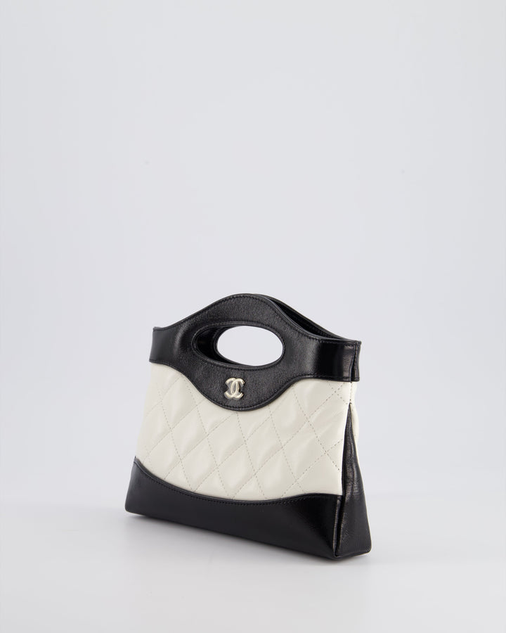 Top Quality Chanel Mini 31 Clutch Bag with Chain in Black and White Shiny Calfskin Leather with Champagne Gold Hardware