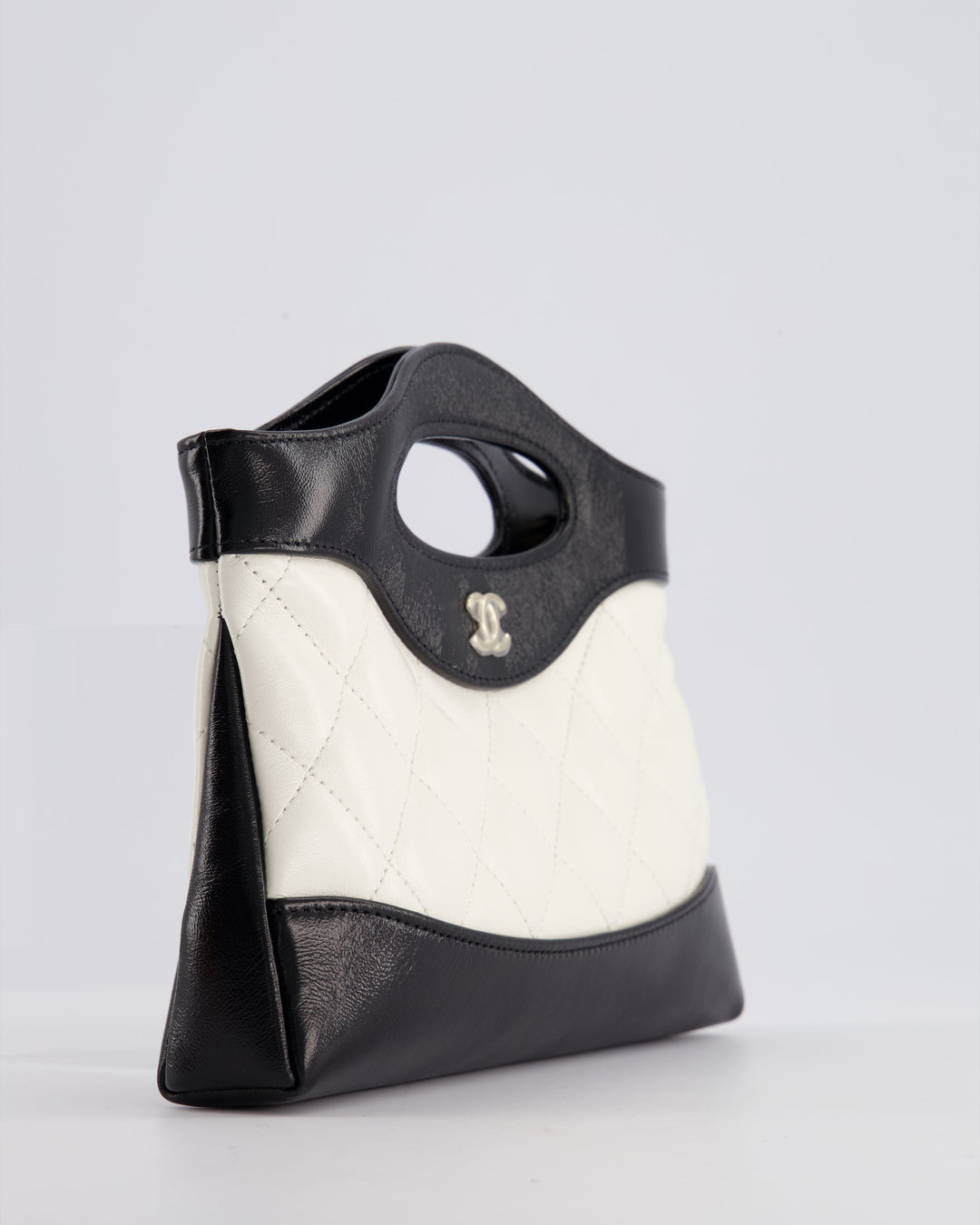 Top Quality Chanel Mini 31 Clutch Bag with Chain in Black and White Shiny Calfskin Leather with Champagne Gold Hardware
