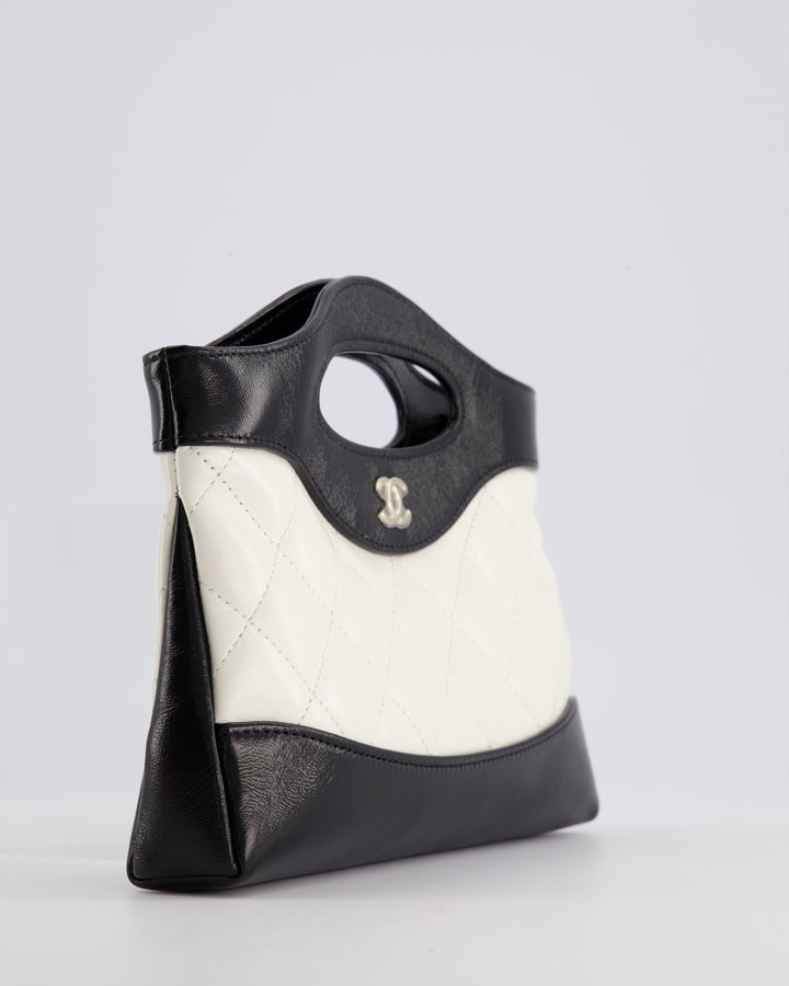 Top Quality Chanel Mini 31 Clutch Bag with Chain in Black and White Shiny Calfskin Leather with Champagne Gold Hardware