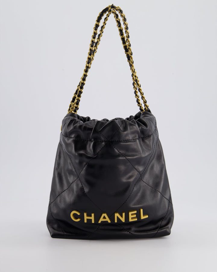 *RARE* Top Quality Chanel Mini 22 Bag in Black Shiny Calfskin with Gold Hardware
