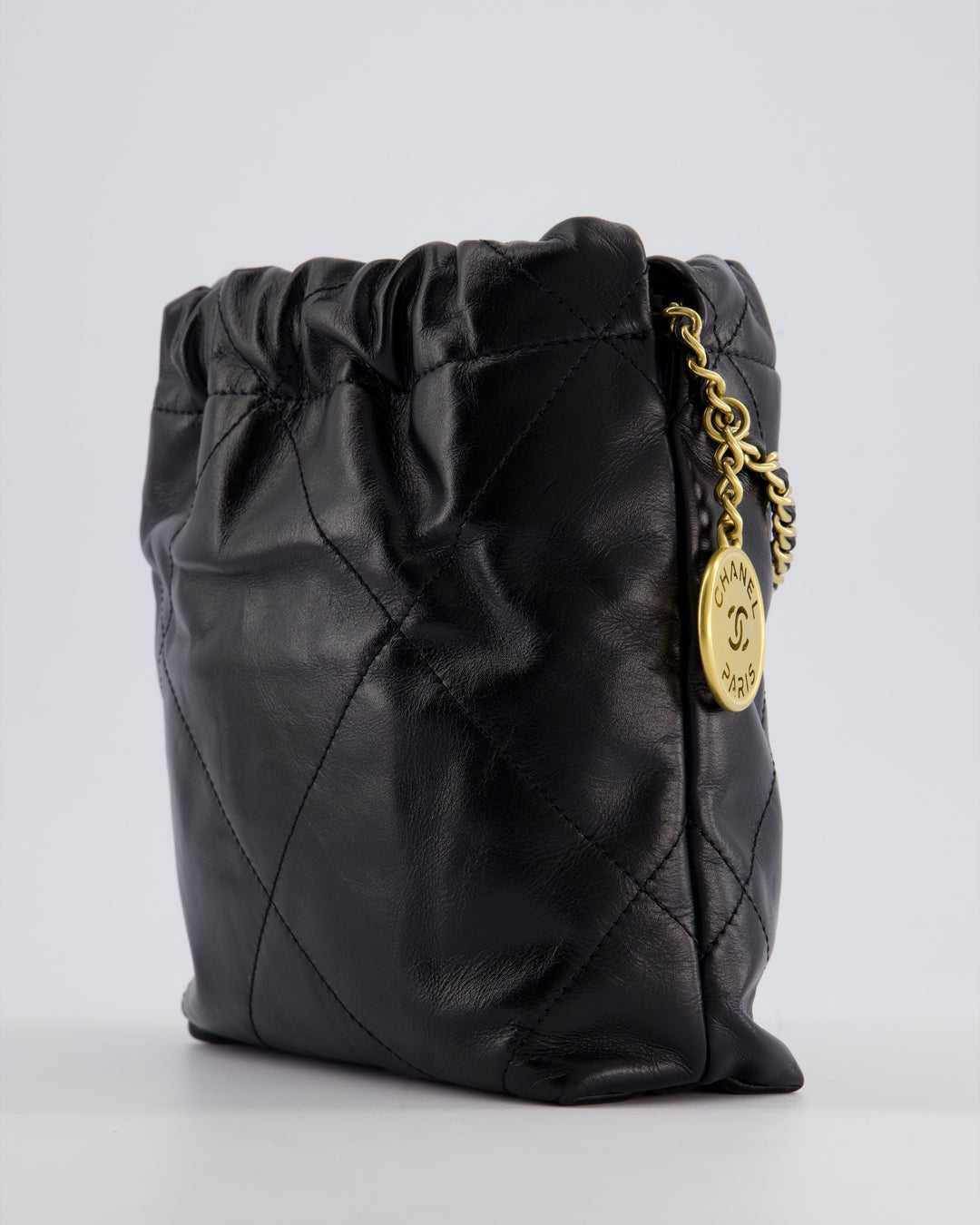 *RARE* Top Quality Chanel Mini 22 Bag in Black Shiny Calfskin with Gold Hardware