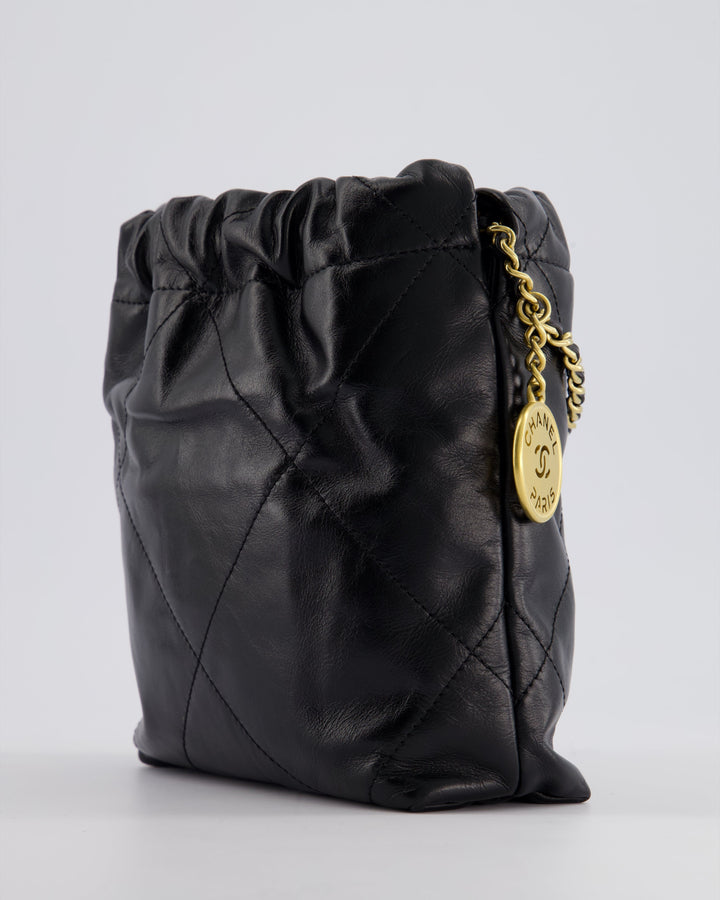 *RARE* Top Quality Chanel Mini 22 Bag in Black Shiny Calfskin with Gold Hardware