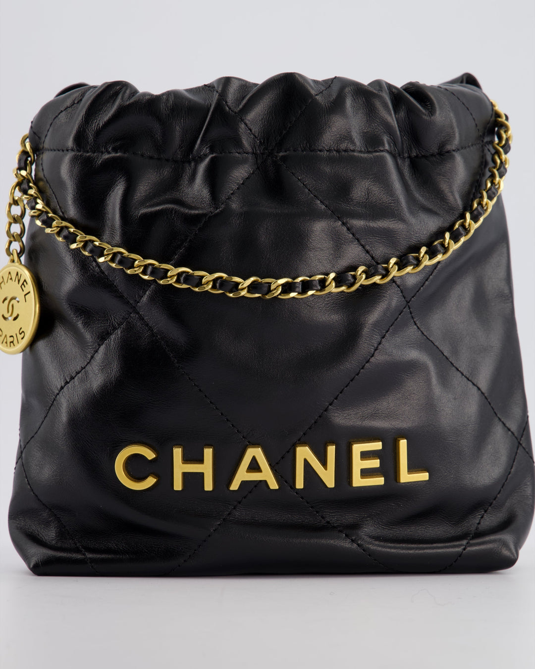 *RARE* Top Quality Chanel Mini 22 Bag in Black Shiny Calfskin with Gold Hardware