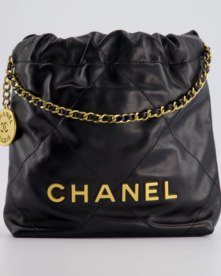 *RARE* Top Quality Chanel Mini 22 Bag in Black Shiny Calfskin with Gold Hardware