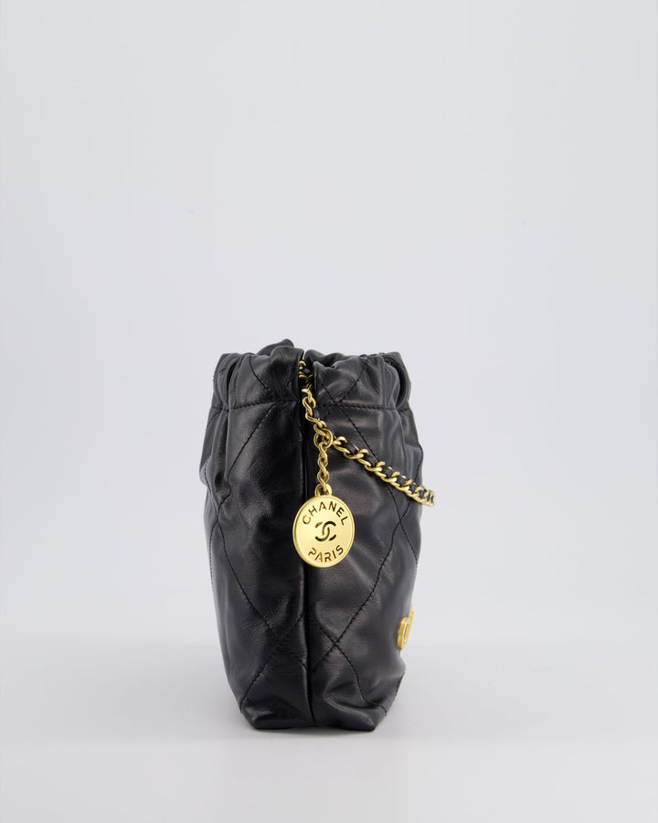 *RARE* Top Quality Chanel Mini 22 Bag in Black Shiny Calfskin with Gold Hardware