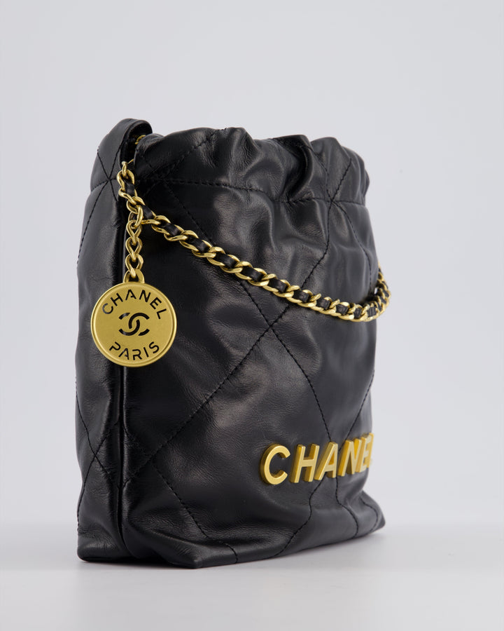 *RARE* Top Quality Chanel Mini 22 Bag in Black Shiny Calfskin with Gold Hardware