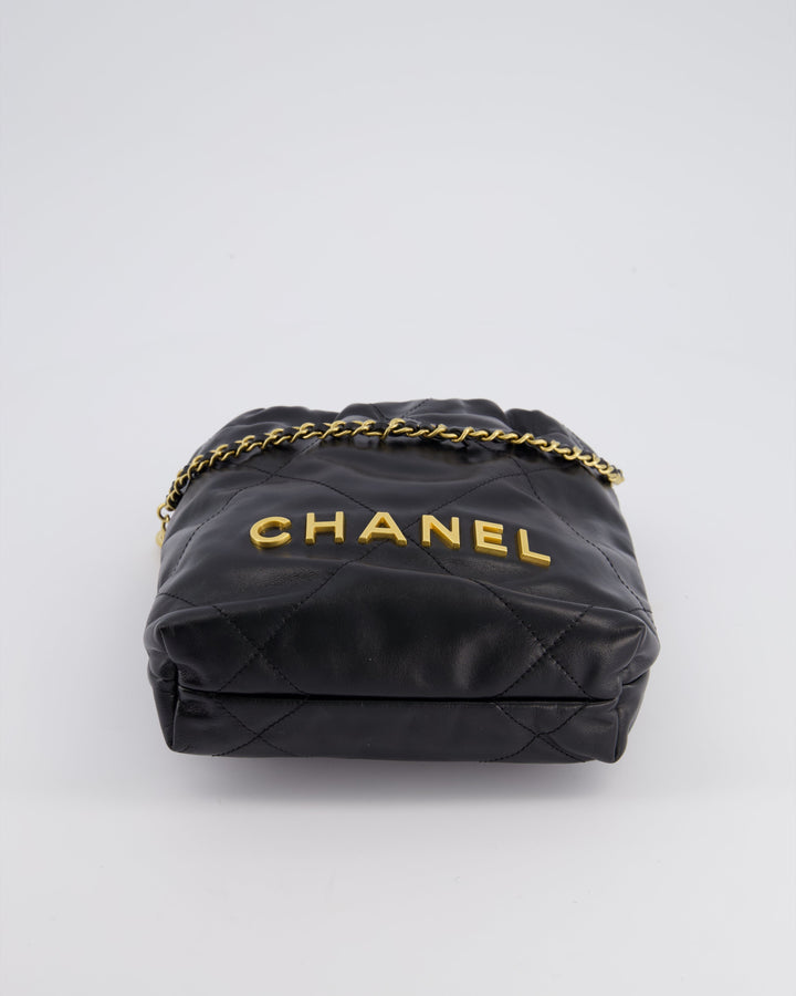 *RARE* Top Quality Chanel Mini 22 Bag in Black Shiny Calfskin with Gold Hardware