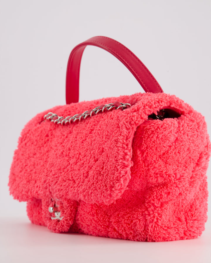 Top Quality Chanel Hot Pink Quilted Terry Cloth Coco Beach Flap Bag With Silver Hardware