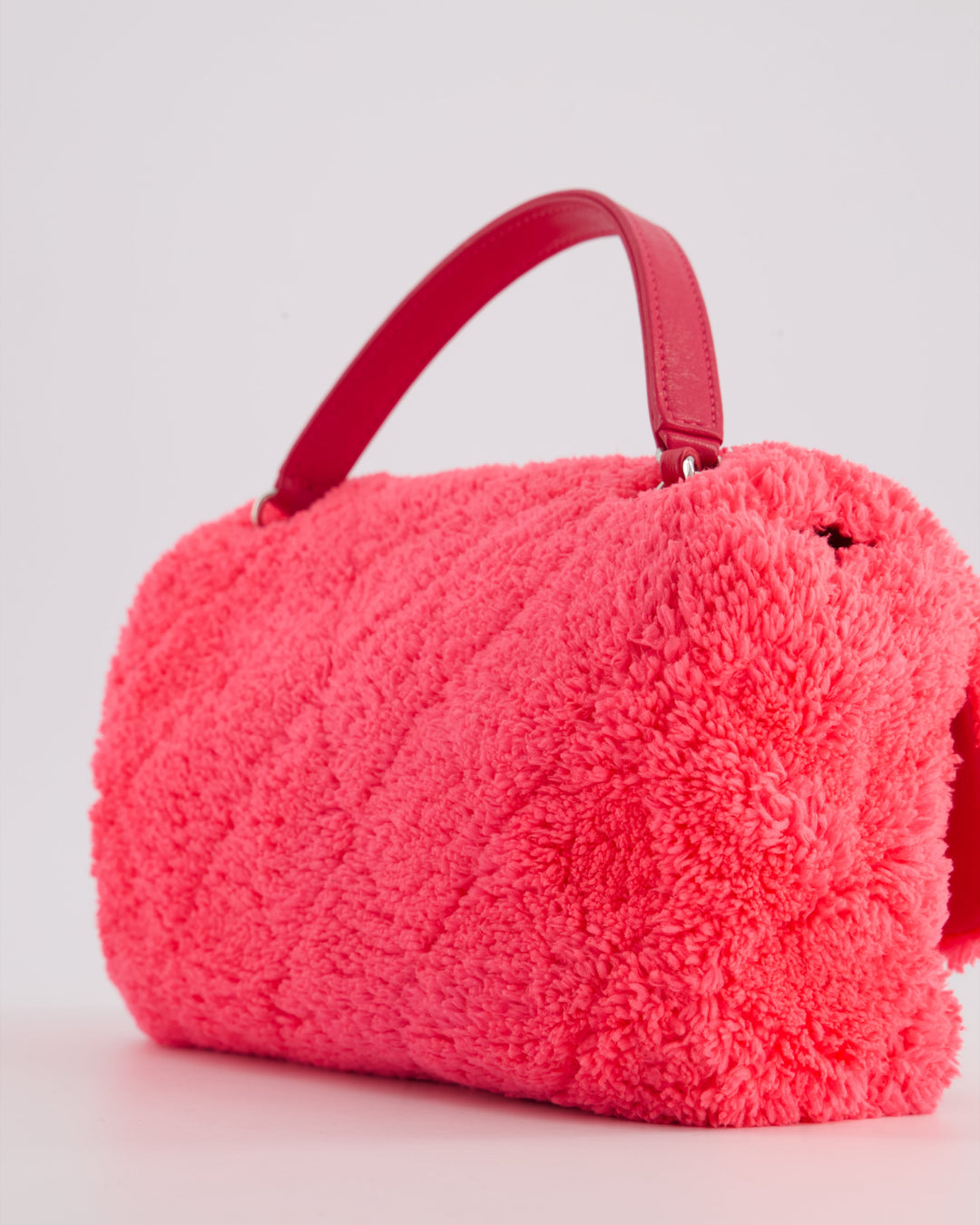 Top Quality Chanel Hot Pink Quilted Terry Cloth Coco Beach Flap Bag With Silver Hardware