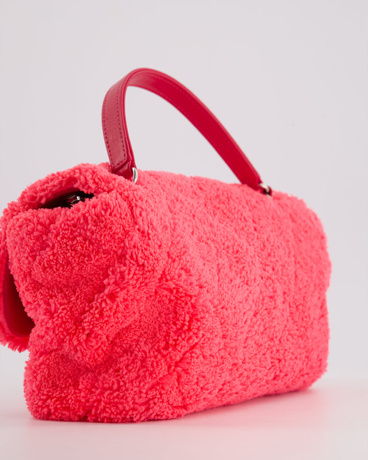 Top Quality Chanel Hot Pink Quilted Terry Cloth Coco Beach Flap Bag With Silver Hardware