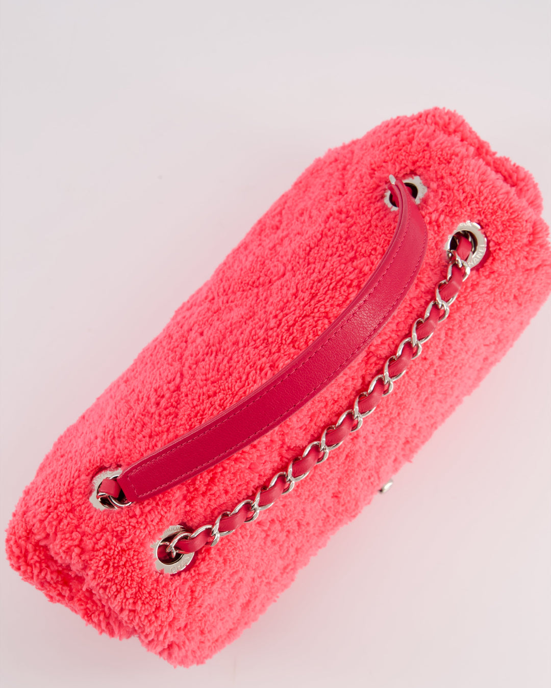 Top Quality Chanel Hot Pink Quilted Terry Cloth Coco Beach Flap Bag With Silver Hardware