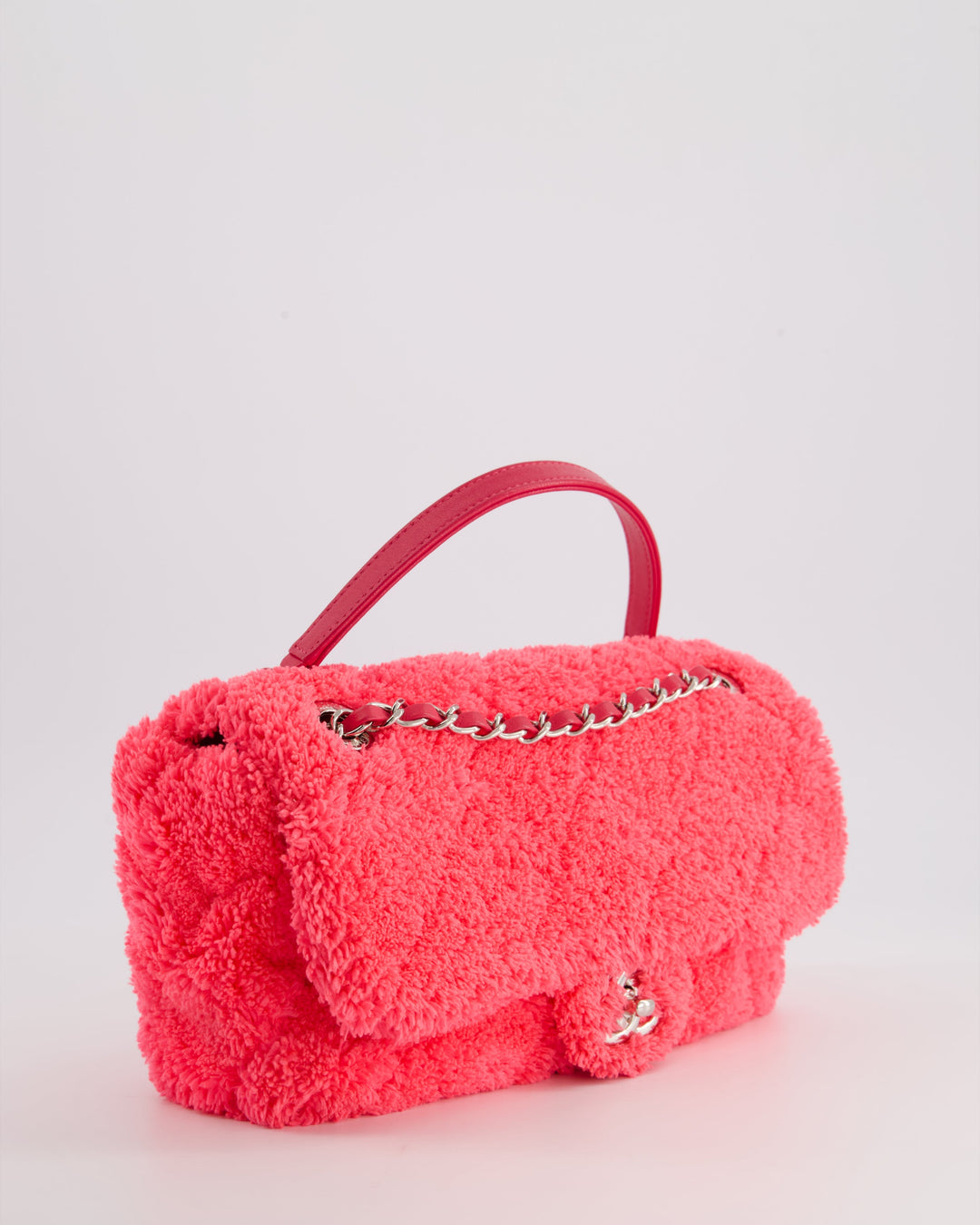 Top Quality Chanel Hot Pink Quilted Terry Cloth Coco Beach Flap Bag With Silver Hardware