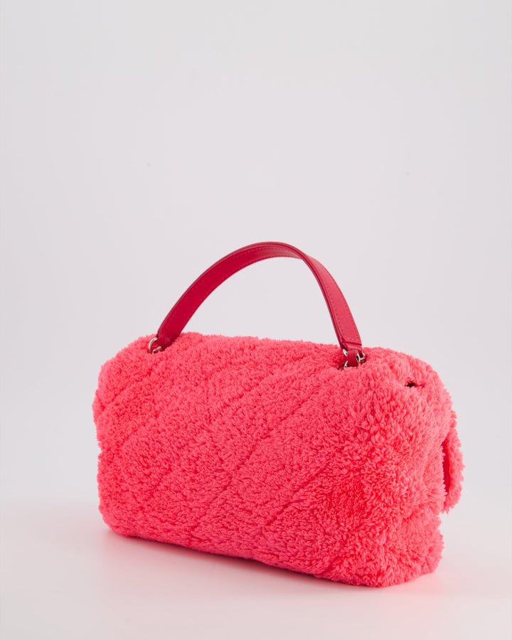 Top Quality Chanel Hot Pink Quilted Terry Cloth Coco Beach Flap Bag With Silver Hardware