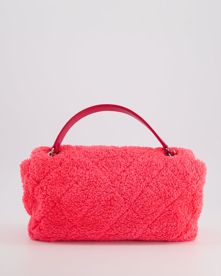 Top Quality Chanel Hot Pink Quilted Terry Cloth Coco Beach Flap Bag With Silver Hardware