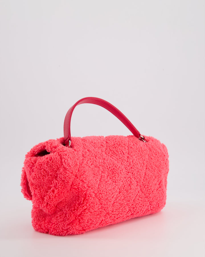 Top Quality Chanel Hot Pink Quilted Terry Cloth Coco Beach Flap Bag With Silver Hardware