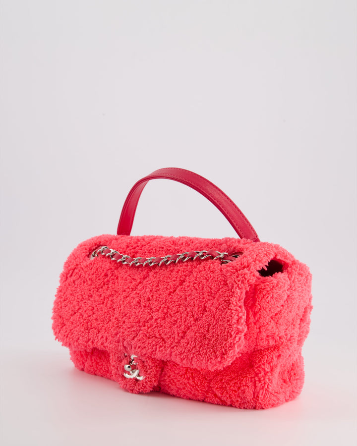 Top Quality Chanel Hot Pink Quilted Terry Cloth Coco Beach Flap Bag With Silver Hardware