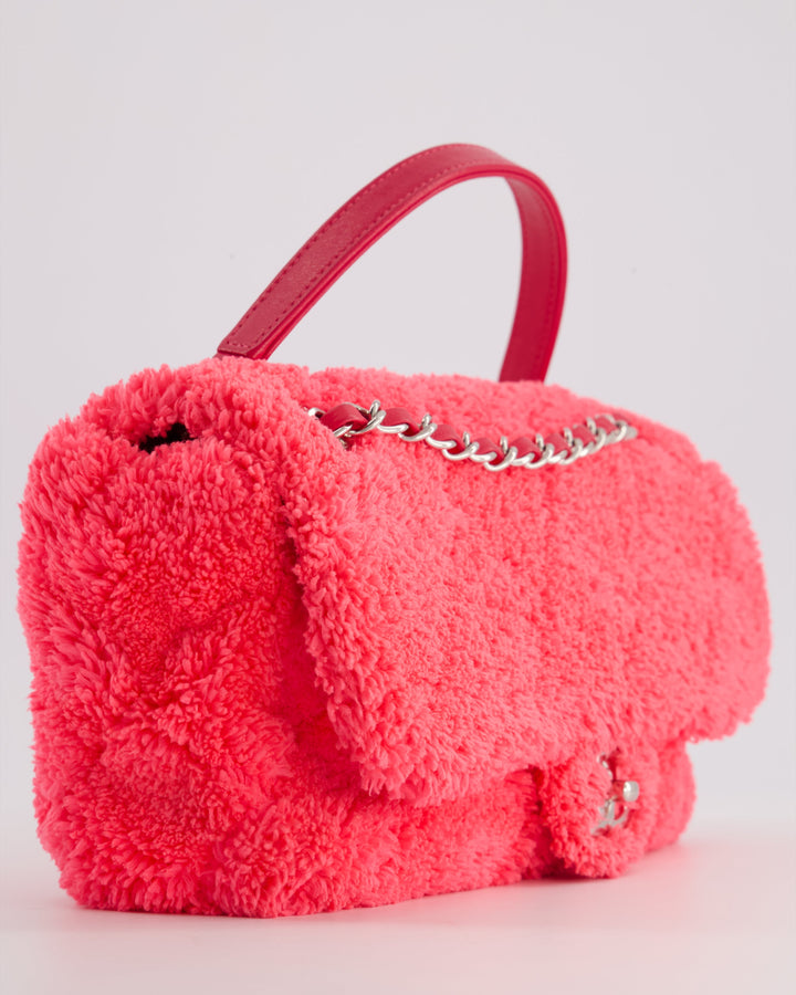 Top Quality Chanel Hot Pink Quilted Terry Cloth Coco Beach Flap Bag With Silver Hardware