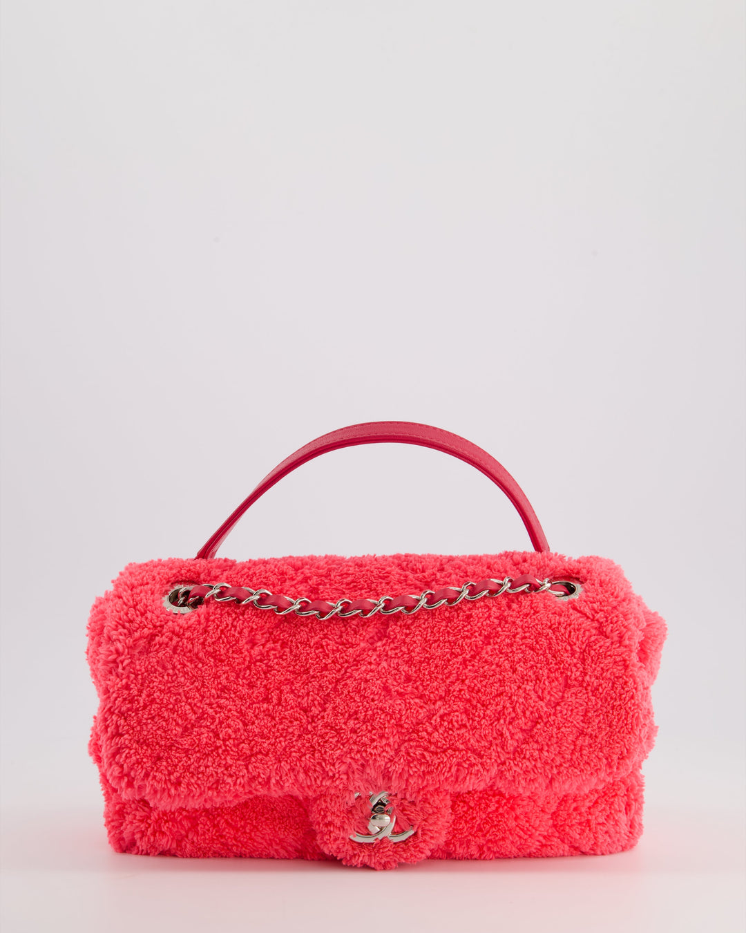 Top Quality Chanel Hot Pink Quilted Terry Cloth Coco Beach Flap Bag With Silver Hardware