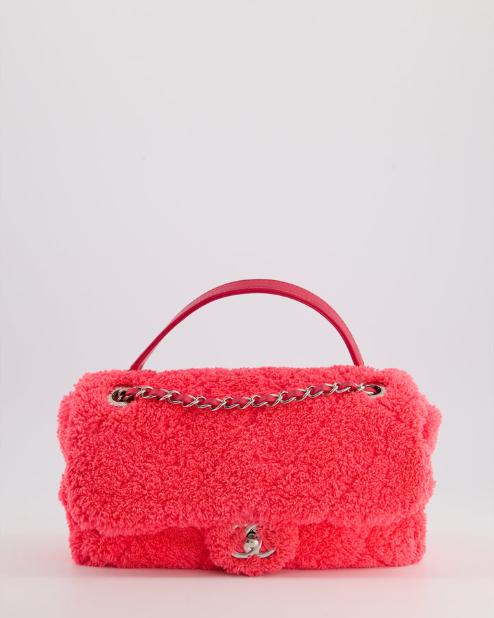 Top Quality Chanel Hot Pink Quilted Terry Cloth Coco Beach Flap Bag With Silver Hardware
