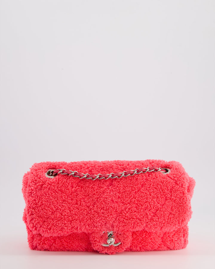 Top Quality Chanel Hot Pink Quilted Terry Cloth Coco Beach Flap Bag With Silver Hardware