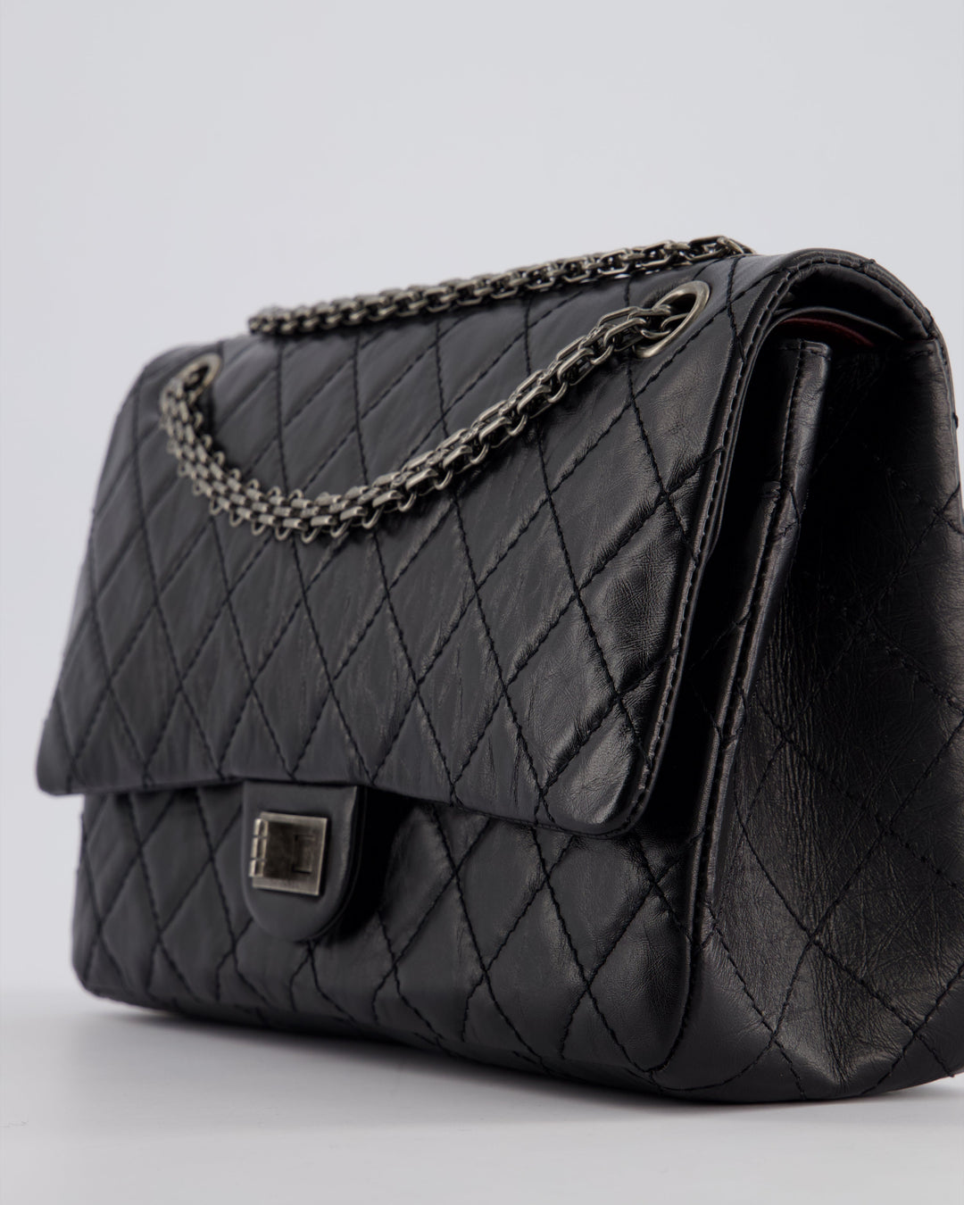 Top Quality Chanel Black Medium Reissue 2.55 Double Flap Bag in Quilted Crumpled Lambskin with Ruthenium Hardware RRP ¬£8,850