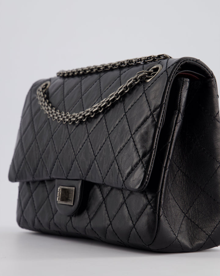 Top Quality Chanel Black Medium Reissue 2.55 Double Flap Bag in Quilted Crumpled Lambskin with Ruthenium Hardware RRP ¬£8,850