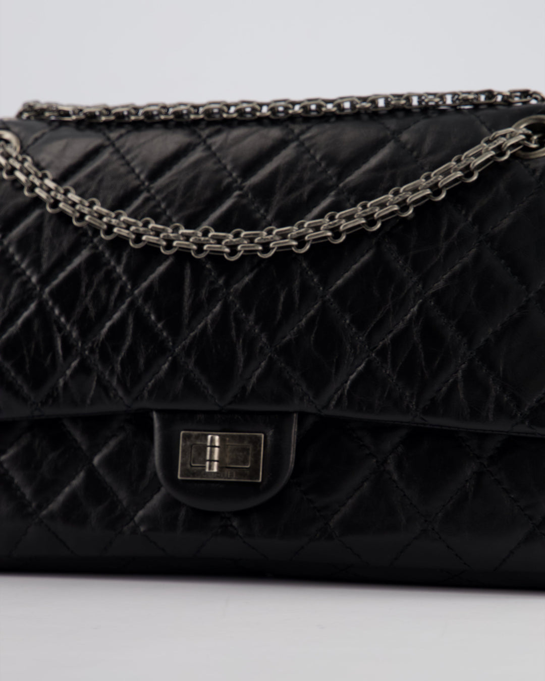 Top Quality Chanel Black Medium Reissue 2.55 Double Flap Bag in Quilted Crumpled Lambskin with Ruthenium Hardware RRP ¬£8,850
