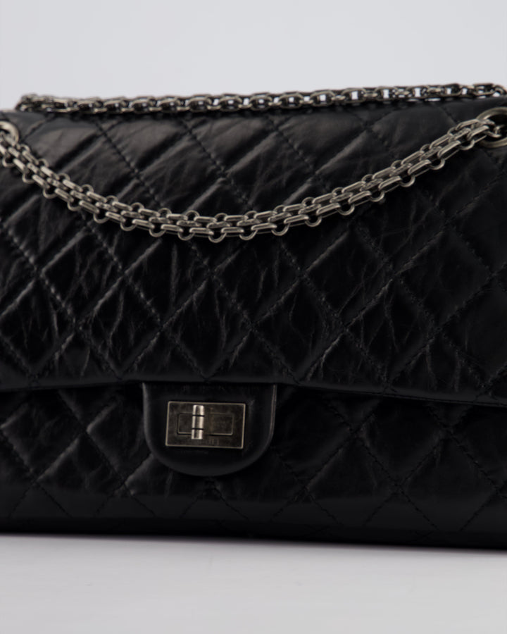 Top Quality Chanel Black Medium Reissue 2.55 Double Flap Bag in Quilted Crumpled Lambskin with Ruthenium Hardware RRP ¬£8,850