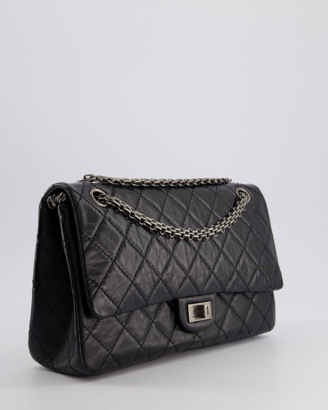 Top Quality Chanel Black Medium Reissue 2.55 Double Flap Bag in Quilted Crumpled Lambskin with Ruthenium Hardware RRP ¬£8,850