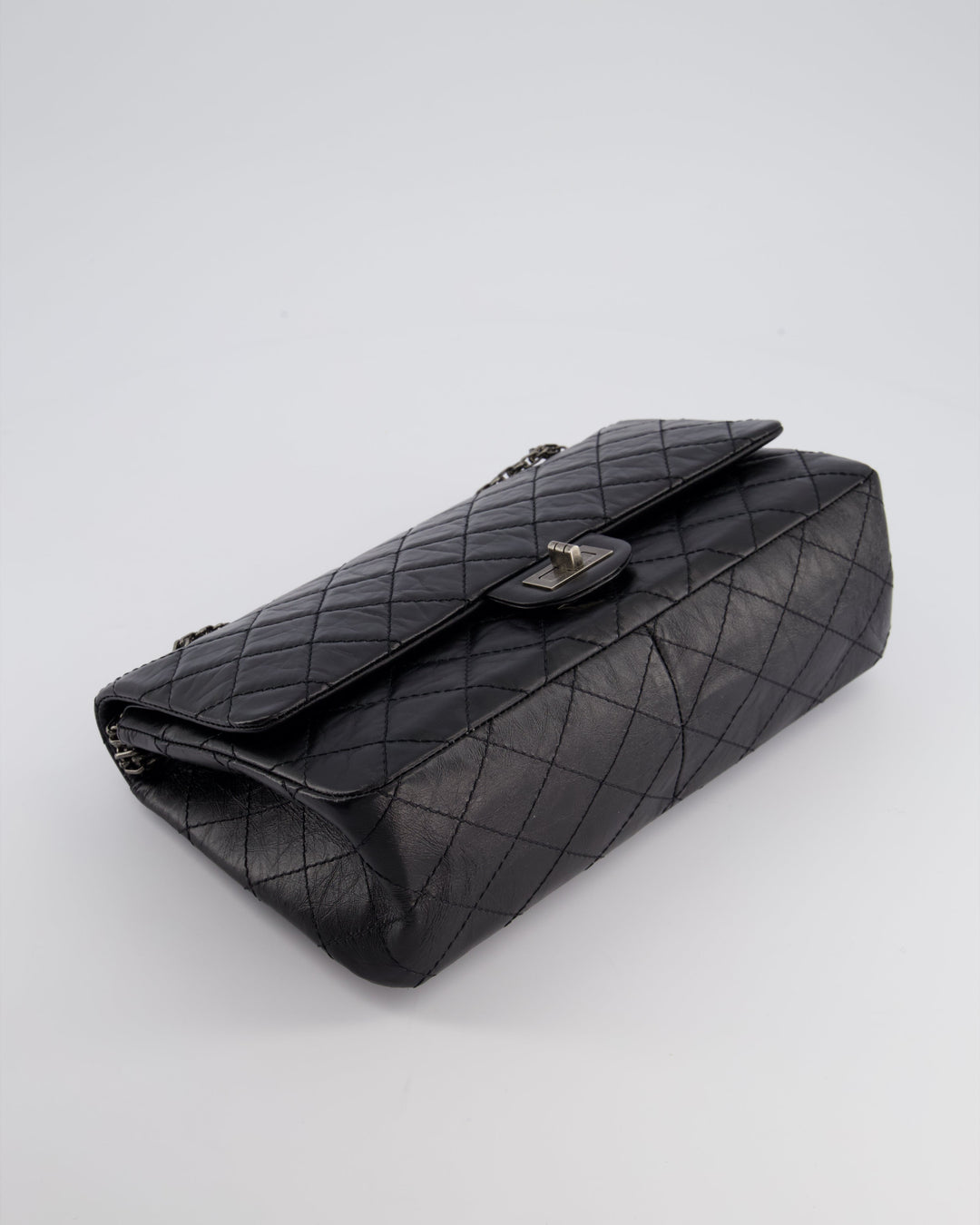 Top Quality Chanel Black Medium Reissue 2.55 Double Flap Bag in Quilted Crumpled Lambskin with Ruthenium Hardware RRP ¬£8,850